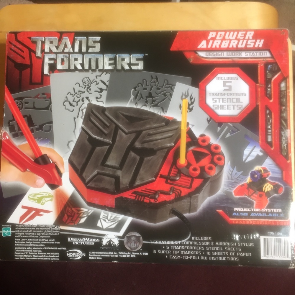 Transformers power airbrush system, airbrush designs on paper, 5 stencils